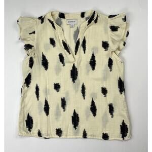 Evereve Shirt Womens V Neck Flutter Sleeve Boho 100% Cotton Print Top XS